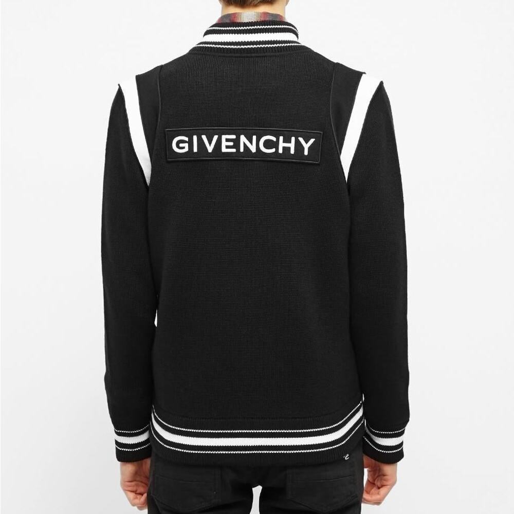 GIVENCHY Wool Knit Varsity Bomber Jacket Black White Sz L $1585